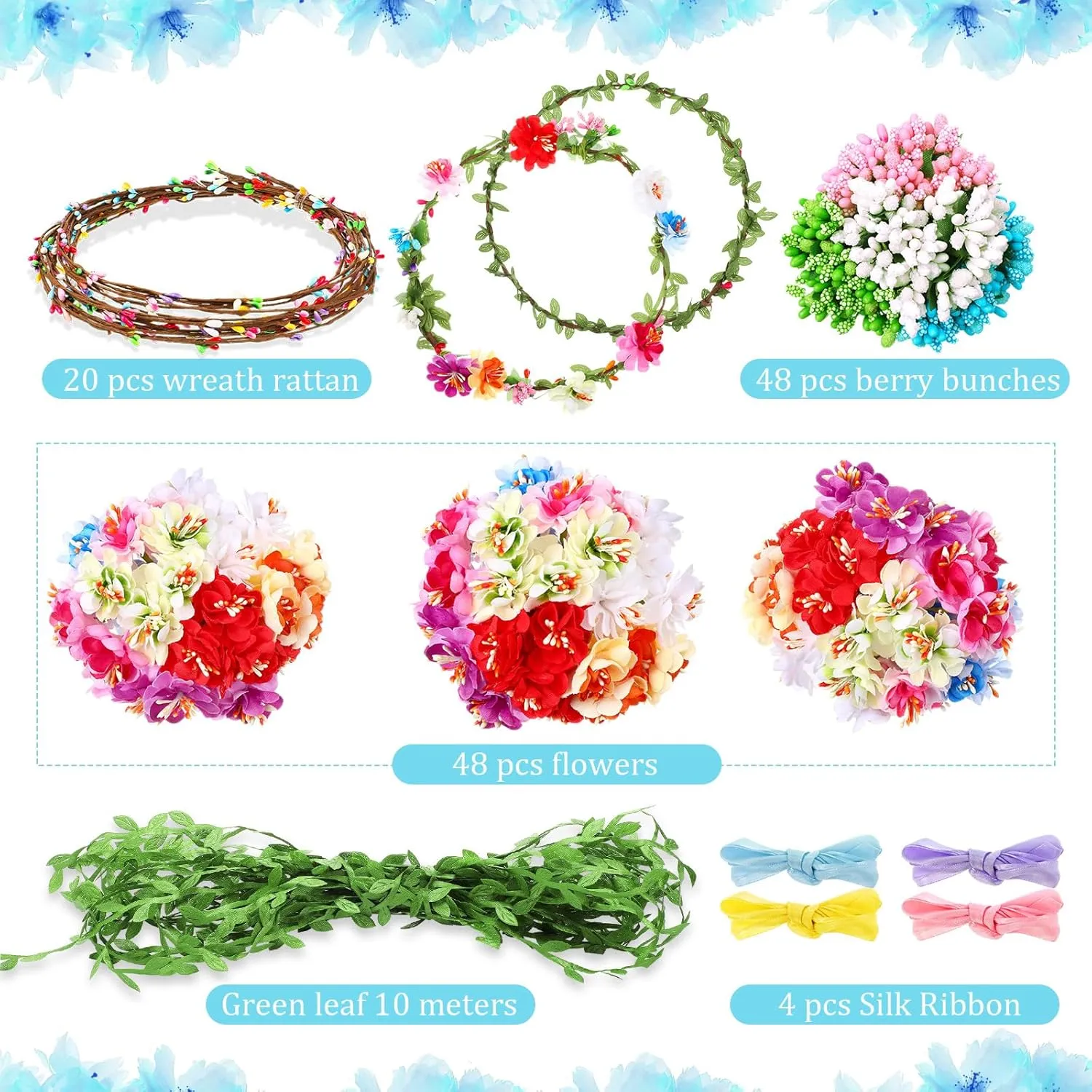 Garland Presents Syhood Mini Plum Blossom Crowns Making Kit, 120 awhile melange glossy chaotic Pcs Parts, Make Your Own Flower Wreath Headbands and Bracelets Craft Kit Hair Accessories Handmade DIY Floral Crown 