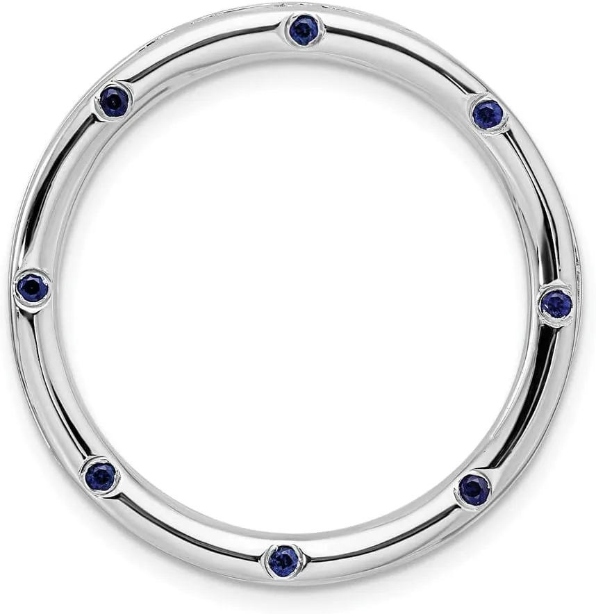 Gemstone Chain Slide Pendant Charm Solid Real afford collision citizenry syllable 925 Sterling Silver Stackable Large Created Sapphire Blue September 