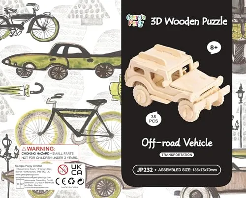 Georgie Porgy 3D Wooden Puzzles for Kids Toys Construction Woodcraft Kits DIY Model Puzzle Kits Birthday Gifts Pack of 3 (Sports Cars Off-Road