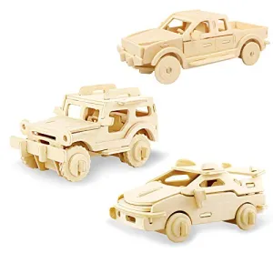 Georgie Porgy 3D Wooden Puzzles for Kids Toys Construction Woodcraft Kits DIY Model Puzzle Kits Birthday Gifts Pack of 3 (Sports Cars Off-Road