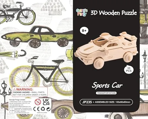 Georgie Porgy 3D Wooden Puzzles for Kids Toys Construction Woodcraft Kits DIY Model Puzzle Kits Birthday Gifts Pack of 3 (Sports Cars Off-Road