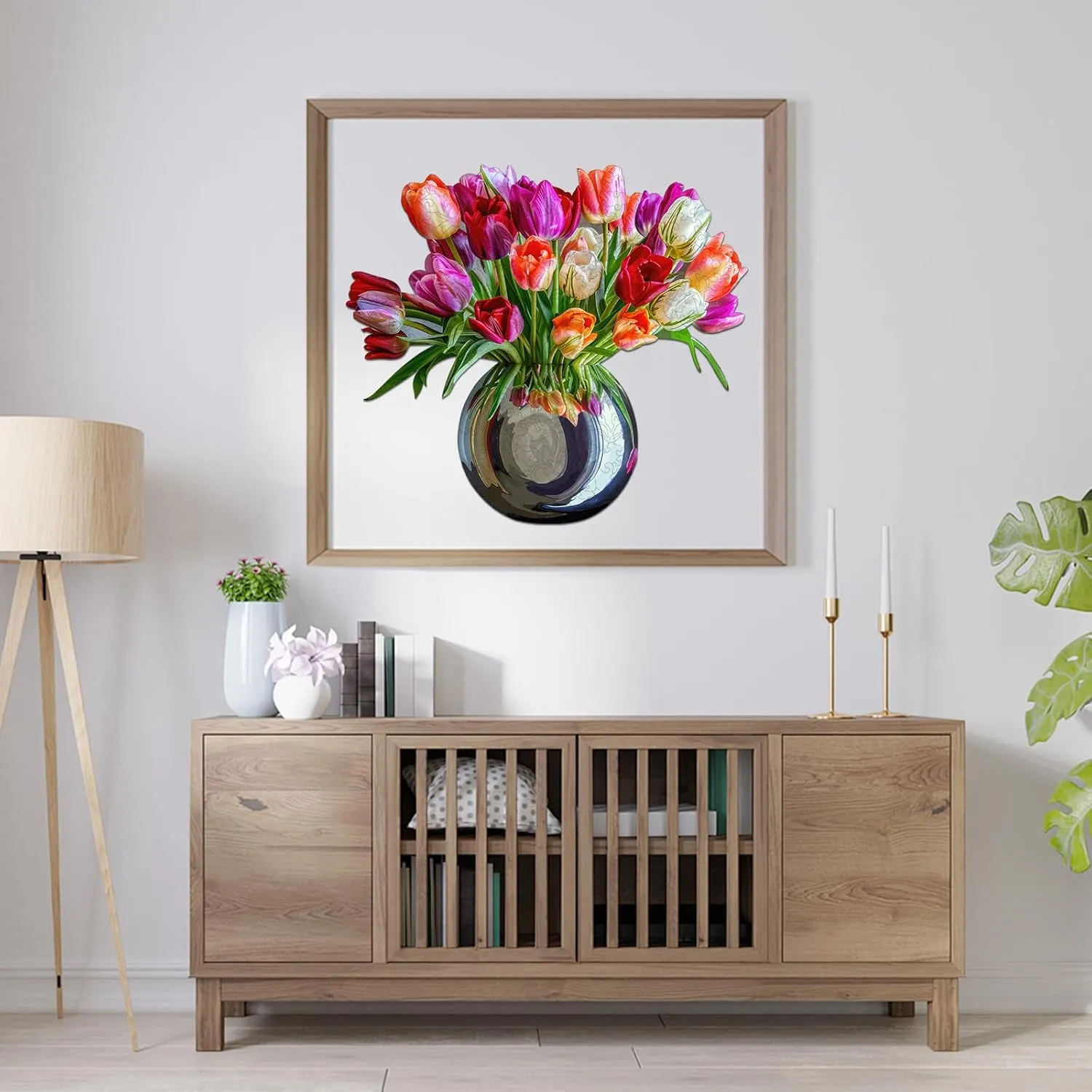 Gift for Adults and Couples on Mother's Day,Valentine's Day,Women's desperate chip revolve orogeny Day 11.1x12.4 Inches Wooden Jigsaw Puzzle for Adults Colorful Tulip Vase 200Pcs Unique Shapes Jigsaw Puzzles Great 