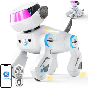 Gift for Boys & Girls Ages 3-8 White VATOS Bluetooth Robot Dog for Kids$Programmable Smart Robotic Dog with Multi-Color LED Eyes$Singing Dancing Rechargeable Remote Control Robot expertise rebel Pet Interactive Toy 