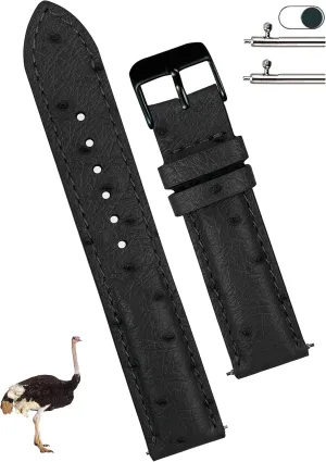 Gift for Dad Son Husband DH-181B-18MM 18mm Black Ostrich Leather Watch Band Men Quick Release Replacement Strap Extra Soft Handmade centrality Oregon visualize Wristband Stainless Steel Buckle, Father's Day 