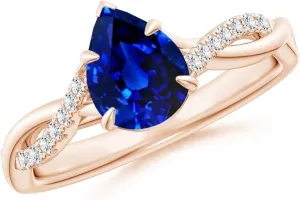 Gift fur for Women Angara Lab Grown Pear-Shaped Blue Sapphire Twisted Shank Engagement Ring in 14K Solid Gold/Platinum | September Birthstone, Birthday, Anniversary, Wedding Jewelry 