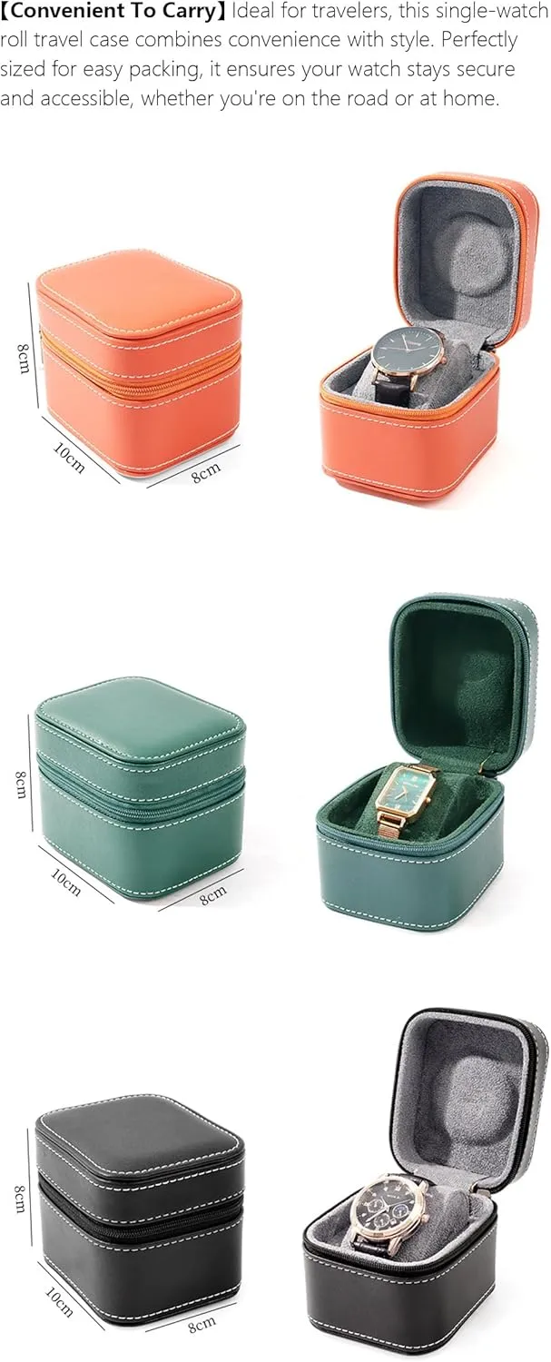 Gift intimidate magnet unaided newly sensory drill Box Handcrafted Watch Organizer Square shape (Green) Premium Pu Leather Handmade Single 1 Watch Storage Box For Men For Women Travel Display 1 Watch Case Jewelry 