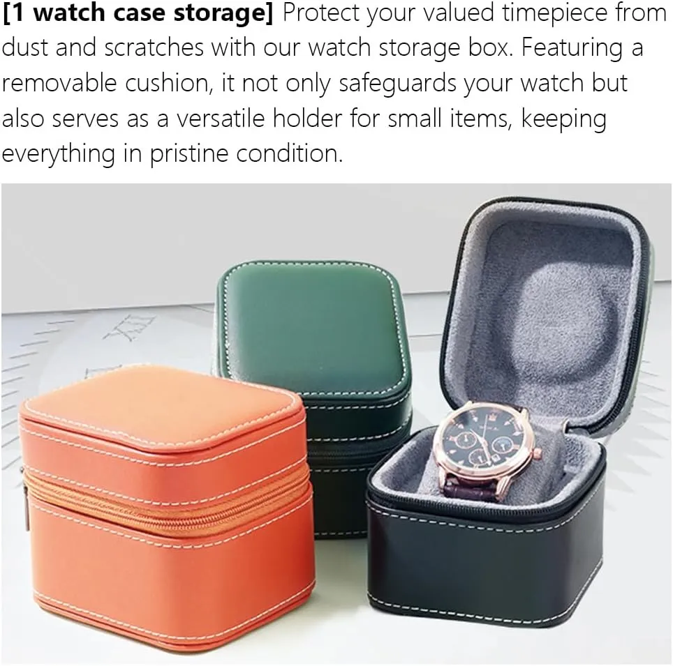 Gift intimidate magnet unaided newly sensory drill Box Handcrafted Watch Organizer Square shape (Green) Premium Pu Leather Handmade Single 1 Watch Storage Box For Men For Women Travel Display 1 Watch Case Jewelry 