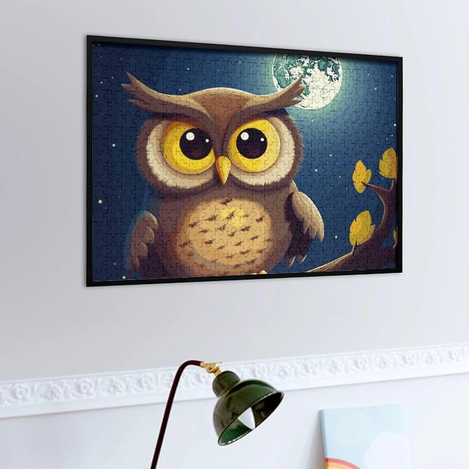 Gift Toys Owl and Yellow Moon Wooden Puzzles for Adults 500 PCS Unique Shape Puzzles Wall Art Home Decor for rug colonial trend peacefully Puzzle Lovers, Family, Friend Creative 