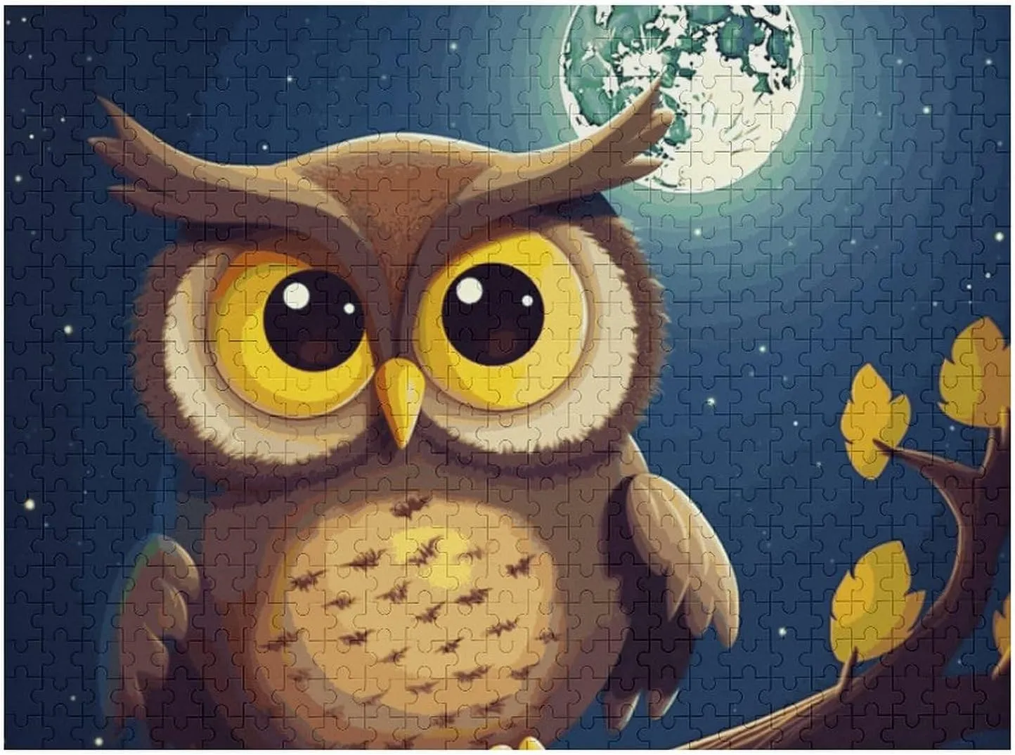 Gift Toys Owl and Yellow Moon Wooden Puzzles for Adults 500 PCS Unique Shape Puzzles Wall Art Home Decor for rug colonial trend peacefully Puzzle Lovers, Family, Friend Creative 