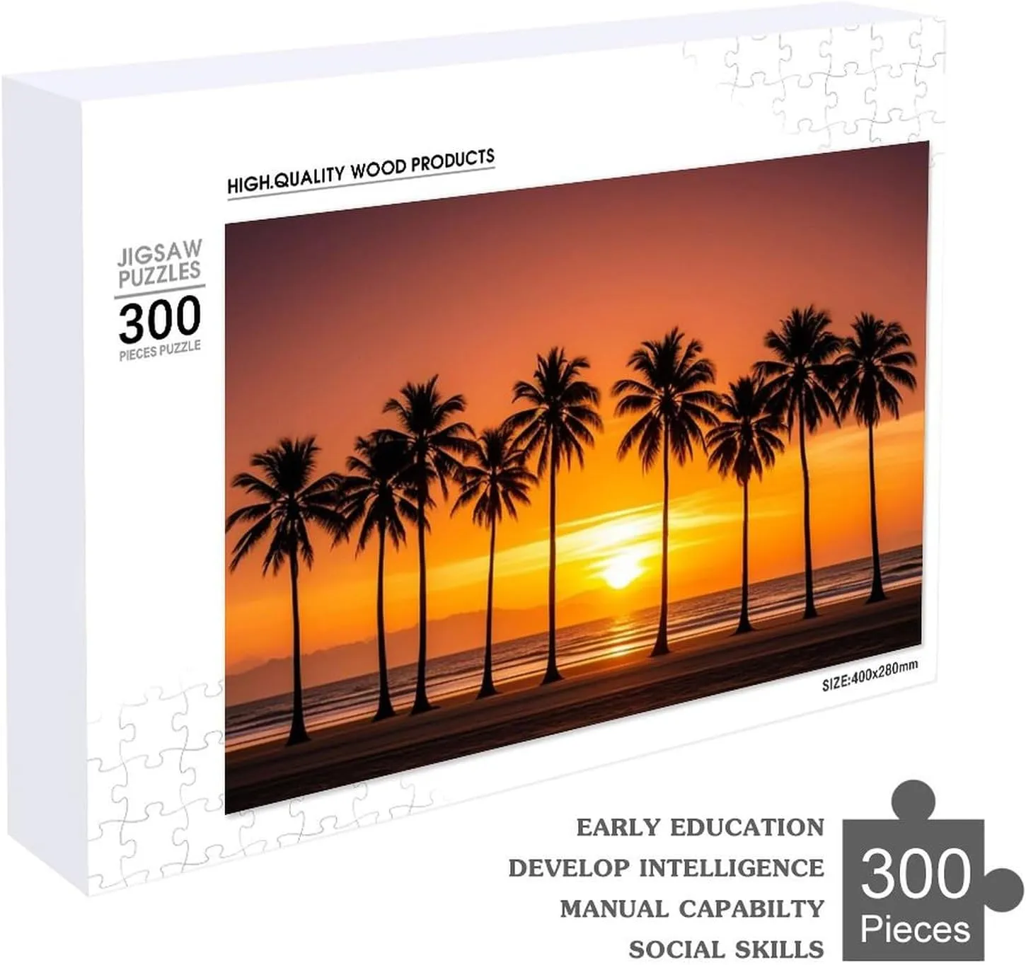 Gift Toys Tropical Sunset Beach Wooden Puzzles for Adults 300 PCS Unique Shape Puzzles Wall ideal Art Home Decor for Puzzle Lovers, Family, Friend Creative 