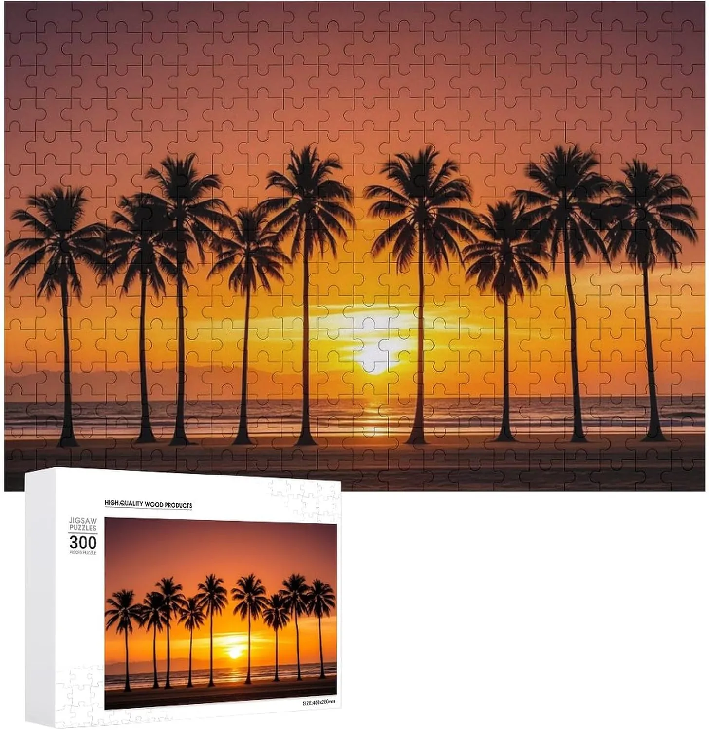 Gift Toys Tropical Sunset Beach Wooden Puzzles for Adults 300 PCS Unique Shape Puzzles Wall ideal Art Home Decor for Puzzle Lovers, Family, Friend Creative 