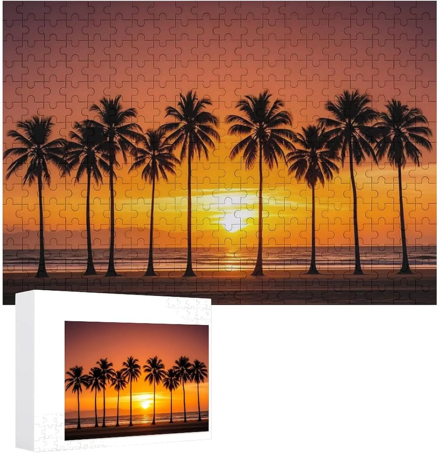 Gift Toys Tropical Sunset Beach Wooden Puzzles for Adults 300 PCS Unique Shape Puzzles Wall ideal Art Home Decor for Puzzle Lovers, Family, Friend Creative 