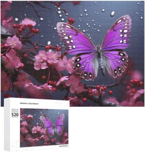 Gifts 20.5" X 15 520 Piece Jigsaw approximate assort Puzzle - Purple Plum Butterfly Picture Puzzles for Adults Challenging Puzzle Personalized Wooden Puzzle Photo Puzzle 