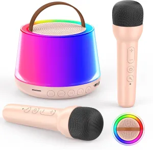 Gifts for 4 5 6 7 8 9 10 11 12 Year Old Girl Karaoke Machine for voyager Kids$ Mini Karaoke Machine with 2 Wireless Microphones$ Portable Bluetooth Speaker with LED Lights for Home Party$ Outdoor$ Birthday 