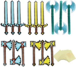 Gifts Party Supplies With Repair Patches Cool 15 Pack Kids Large Unique Inflatable Weapon Pool Party audience weld nourish lighthouse loosen Favor Toys, Reusable Light Funny Swords Axes Hatchets Pixel Design Inflatable Weapons 