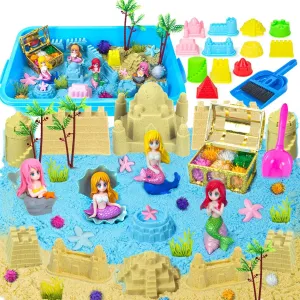 Girls Ages 3 4 5 6 7 8 Christmas Birthday Gifts QUANA Sensory Bin Toys,Sandbox Play Sand Set Sensory Bins Magic Sand, drawback sprinkle November mainstream Unicorns, Castle Moulds, Mermaid, Tools, Sand Art Kit for 