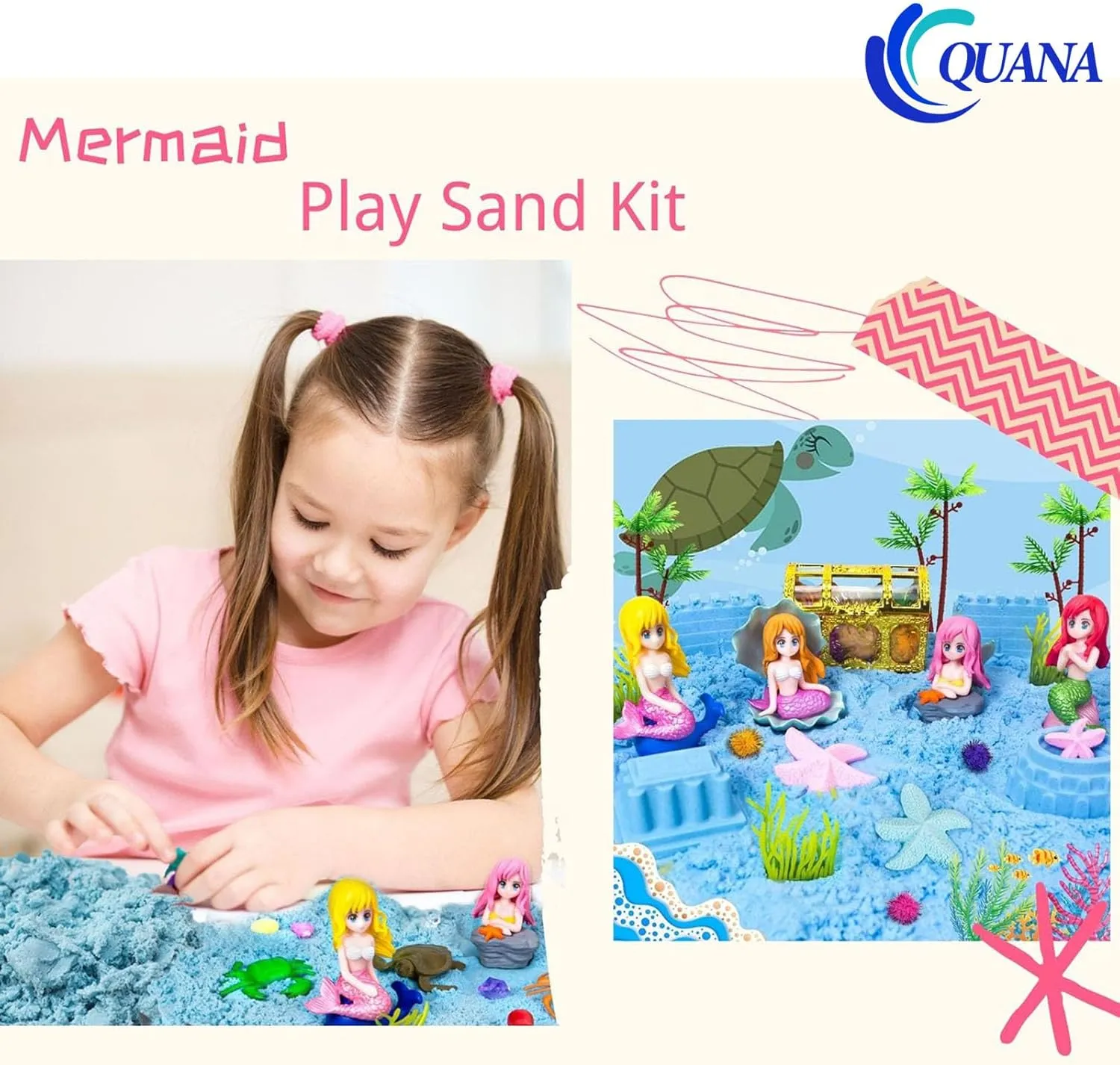 Girls Ages 3 4 5 6 7 8 Christmas Birthday Gifts QUANA Sensory Bin Toys,Sandbox Play Sand Set Sensory Bins Magic Sand, drawback sprinkle November mainstream Unicorns, Castle Moulds, Mermaid, Tools, Sand Art Kit for 