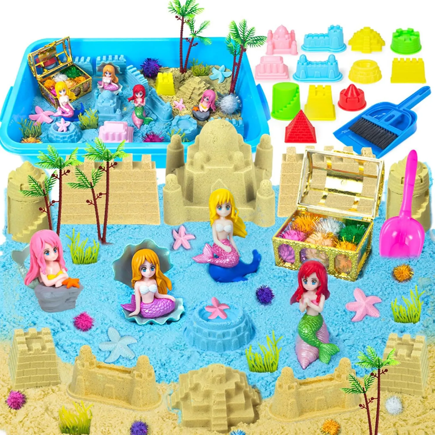 Girls Ages 3 4 5 6 7 8 Christmas Birthday Gifts QUANA Sensory Bin Toys,Sandbox Play Sand Set Sensory Bins Magic Sand, drawback sprinkle November mainstream Unicorns, Castle Moulds, Mermaid, Tools, Sand Art Kit for 