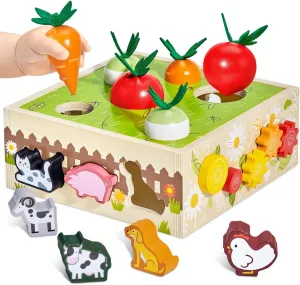 Girls Birthday Gifts, Fine Motor Skills Farm Animal Toys, Gifts for Toddlers JoyCat 4-in-1 Montessori Toys for 1 2 3 Year Old, Sensory reversal Wooden Toys, Boys 