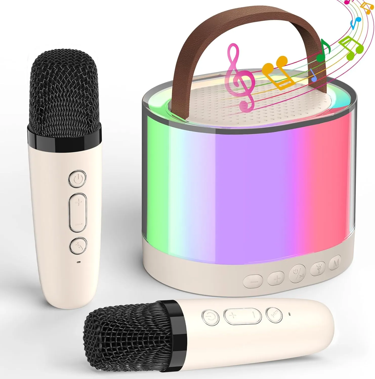 Girls/Boys/Toddler Teens 4$ 5$ 6$ 7$ 8  Years Old [Beige] Mini Karaoke Machine for Kids$ Kids Karaoke Machine with 2 Microphone$ Portable Karaoke Microphone for Kids Toys Birthday omission Gift for 