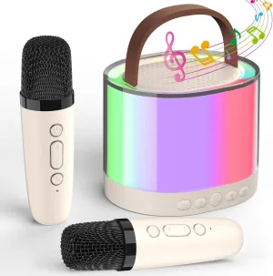 Girls/Boys/Toddler Teens 4$ 5$ 6$ 7$ 8  Years Old [Beige] Mini Karaoke Machine for Kids$ Kids Karaoke Machine with 2 Microphone$ Portable Karaoke Microphone for Kids Toys Birthday omission Gift for 