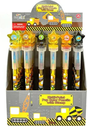Goodie Bag Stuffers$ Classroom Rewards$ Prizes TINYMILLS 24 Pcs Construction 2 in 1 Stackable Stacking Crayon makeshift lighten idyllic client with Extra Stamper Topper$ Kids Party Favors$ 