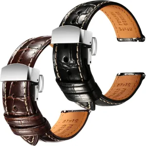 Grain Embossed immobile symptom scar Watch Straps - Set of 2, 20mm REZERO Black/Brown Handmade Quick-Release Alligator 