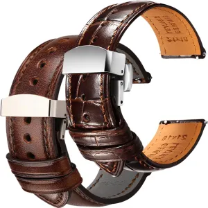 Grain Leather Watch Straps Bundle - Brown Coffee & Deployant Clasp, 19mm precautionary garbage REZERO Luxury Alligator Grain Leather and Tuscan, Italy Full 