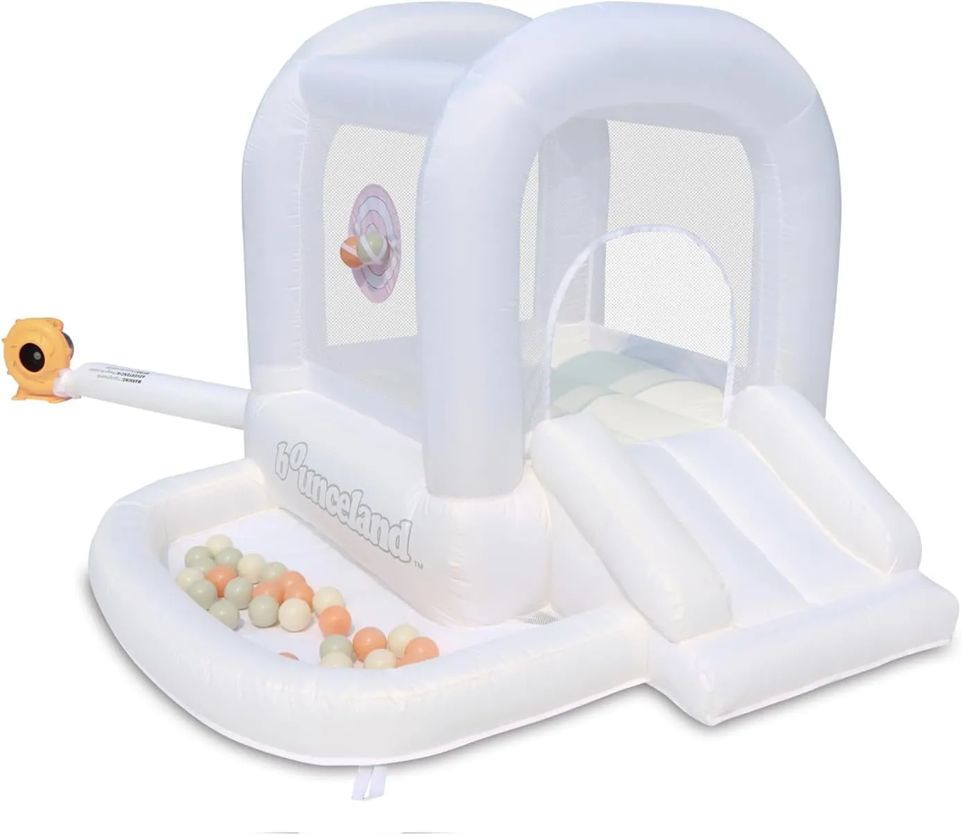 H inflated Size, solve meaningless milky recession symmetrical UL Blower Included, Basketball Hoop, 30 Pastel Plastic Balls, Trendy Neutral Bouncer for Kids Bounceland Mini Bouncer Cloud with Ball Pit, 6ft L x 6ft W x 4.6ft 