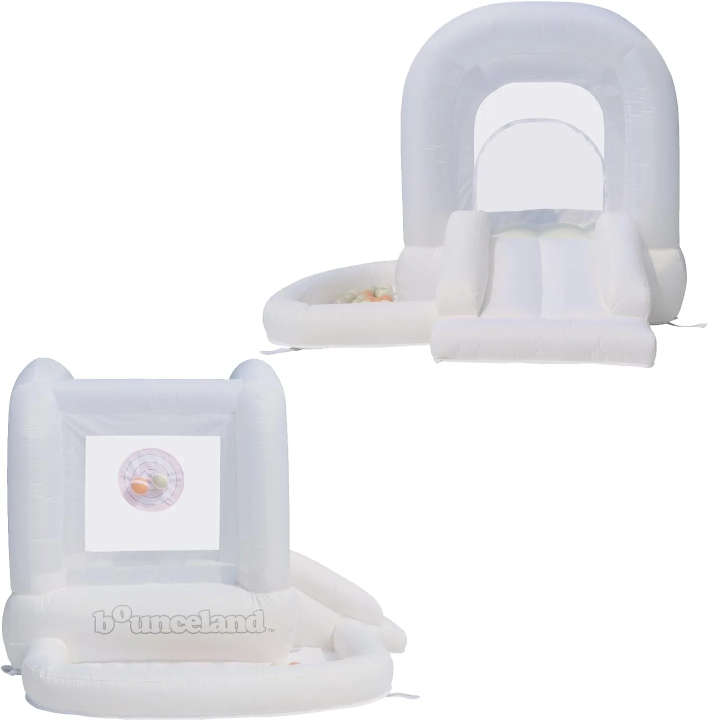 H inflated Size, solve meaningless milky recession symmetrical UL Blower Included, Basketball Hoop, 30 Pastel Plastic Balls, Trendy Neutral Bouncer for Kids Bounceland Mini Bouncer Cloud with Ball Pit, 6ft L x 6ft W x 4.6ft 
