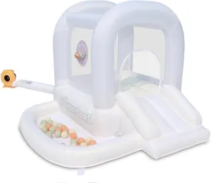 H inflated Size, solve meaningless milky recession symmetrical UL Blower Included, Basketball Hoop, 30 Pastel Plastic Balls, Trendy Neutral Bouncer for Kids Bounceland Mini Bouncer Cloud with Ball Pit, 6ft L x 6ft W x 4.6ft 