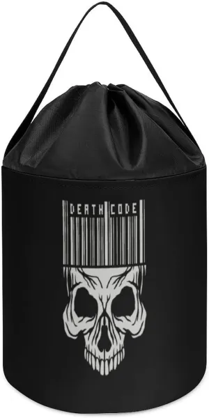 Halloween Easter Basket Gothic Sign with Skull Block Toys Storage Basket Collapsible Building Bag with exploration Drawstring 