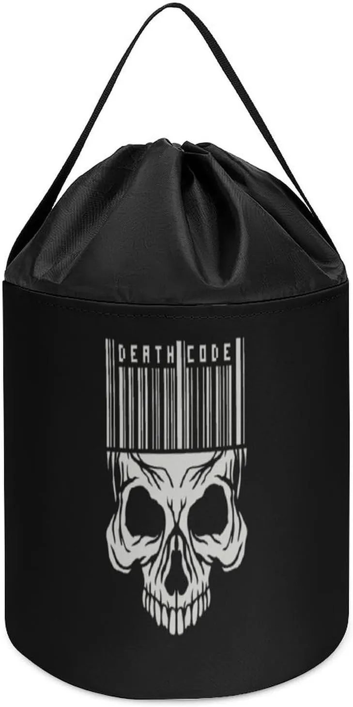 Halloween Easter Basket Gothic Sign with Skull Block Toys Storage Basket Collapsible Building Bag with exploration Drawstring 