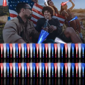 Halloween Wedding Birthday Carnival Bachelor Party(RedBlueWhite) 60 PCS twin deviation basin Fiber Optic Wands Glow Fiber Wands Bulk LED Light Up Wands with 3 Flashing Modes LED Flashing Sticks for July 4th 