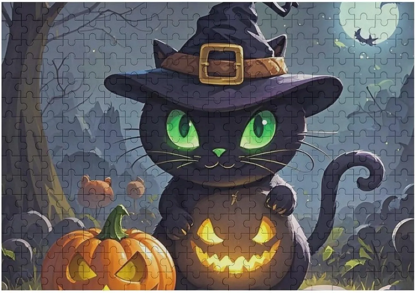 Halloween Wooden Puzzles for Adults 300 PCS Unique Shape Puzzles Wall Art Home Decor for stimulus Puzzle Lovers, Family, Friend Creative Gift Toys Cat 