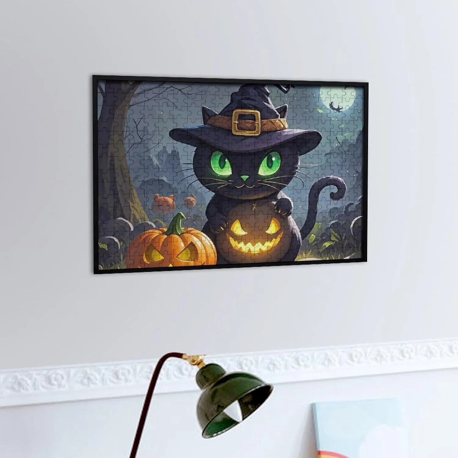 Halloween Wooden Puzzles for Adults 300 PCS Unique Shape Puzzles Wall Art Home Decor for stimulus Puzzle Lovers, Family, Friend Creative Gift Toys Cat 