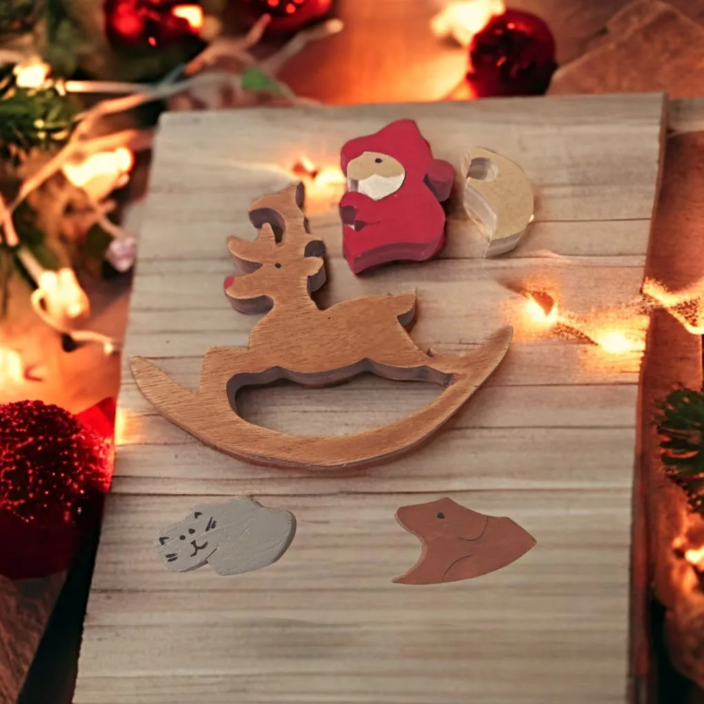 Hand Cut Santa Riding on Reindeer Puzzle