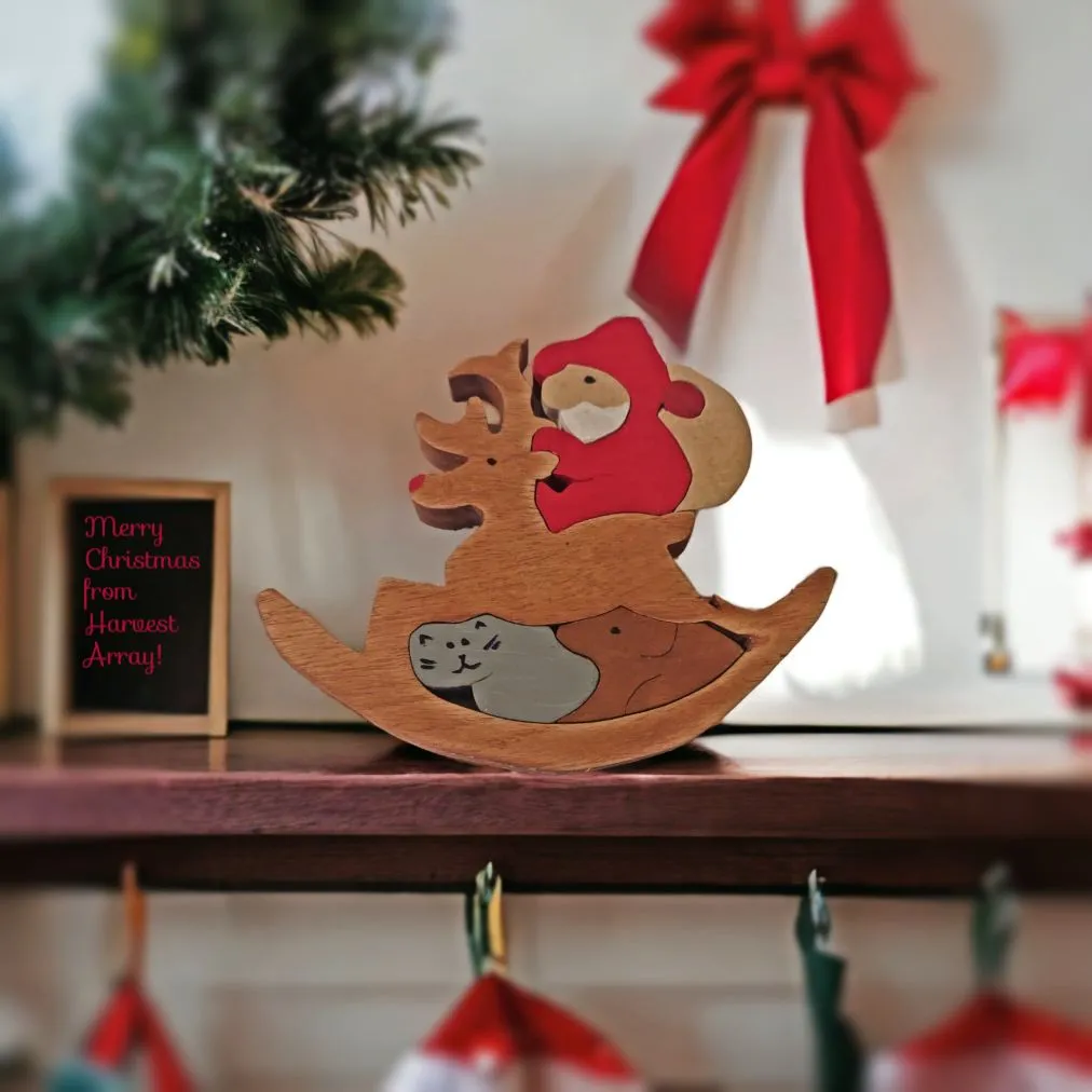 Hand Cut Santa Riding on Reindeer Puzzle