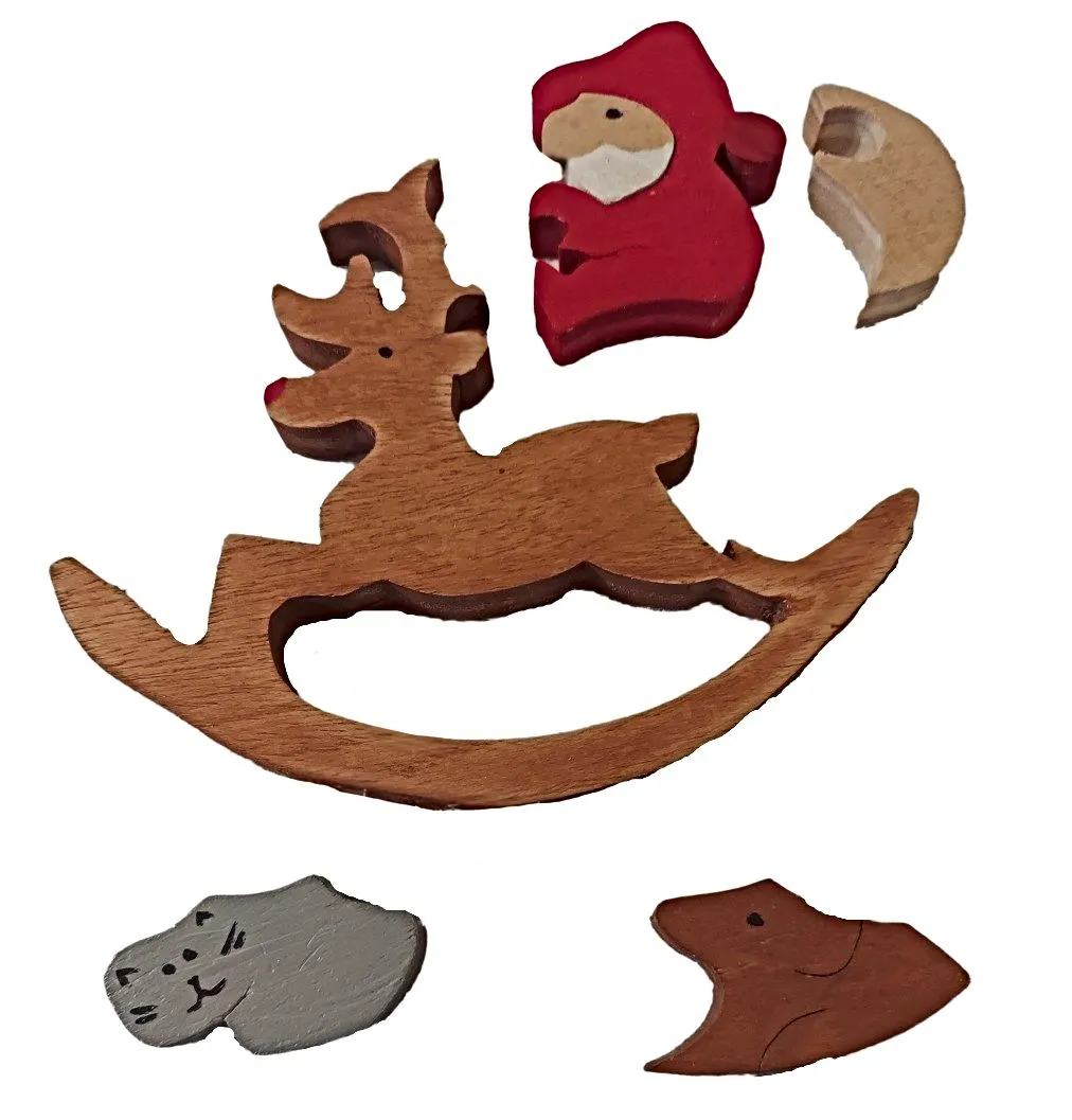 Hand Cut Santa Riding on Reindeer Puzzle