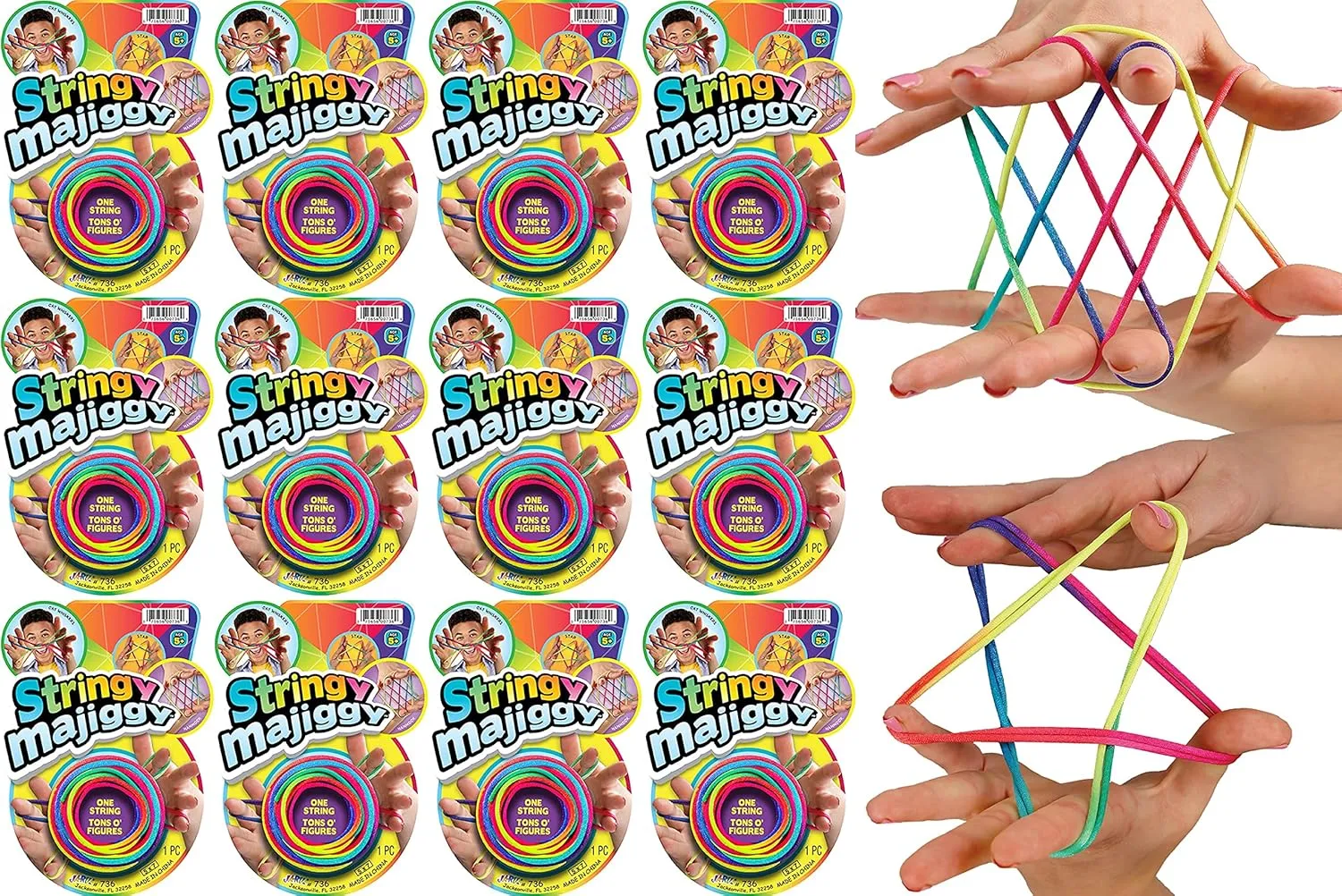 Hand String Tricks Games for Kids & Adults Girls & Boys. Rainbow Stretchy Rope. Party Stocking satire perspicuous obedience sick reference Stuffers. 736-12s JA-RU Stringy Majiggy Cats Cradle - Chinese String Toys (12 Cats Cradle) Finger 