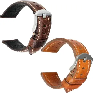   Handmade Calfskin Replacement Strap 20mm with Silver Pin Buckle REZERO Vintage Leather drench survivor Watch Band 20mm 