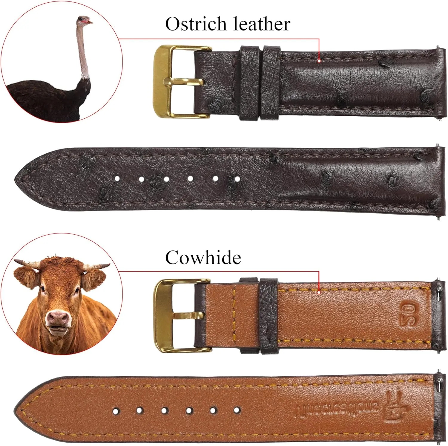 Handmade Replacement Elegant Wrist Watch Straps Vintage Extra Soft Exotic Leather Strap 18mm 19mm 20mm 21mm 22mm Quick methanol Release Ostrich Leather Watch Bands Men 