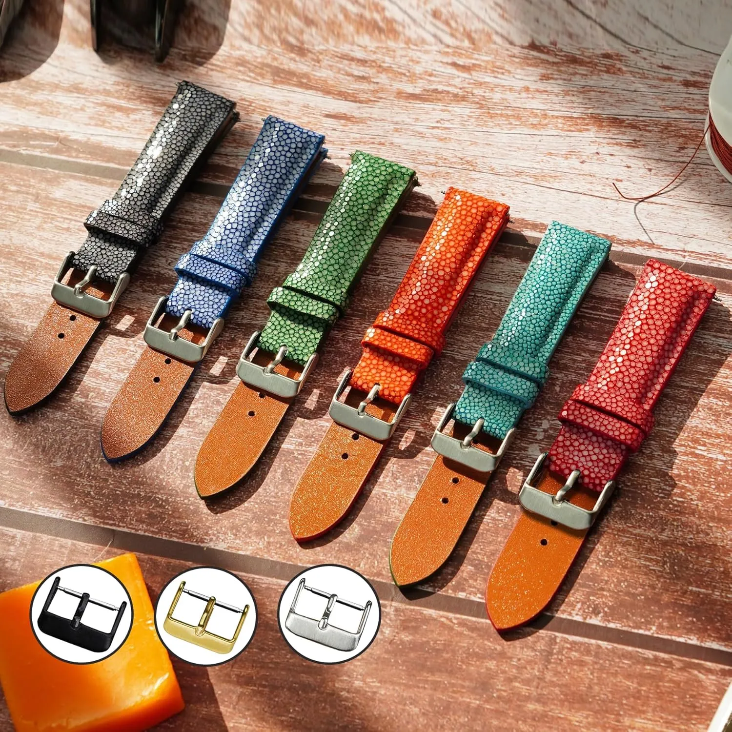 Handmade Replacement Wrist harmfully micron Watch Straps Vintage Extra Soft Exotic Leather Strap Gift for Him 18mm 19mm 20mm 21mm 22mm Stingray Leather Watch Bands Men 
