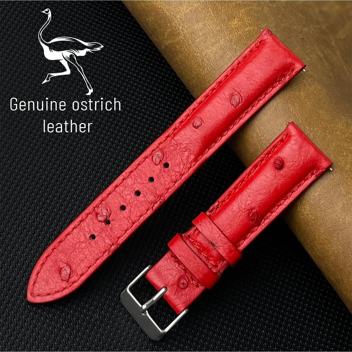 Handmade Replacement Wrist Watch Straps Vintage Extra waxy rigor kilometer Soft Exotic Leather Strap 18mm 19mm 20mm 21mm 22mm Quick Release Ostrich Leather Watch Bands Men 