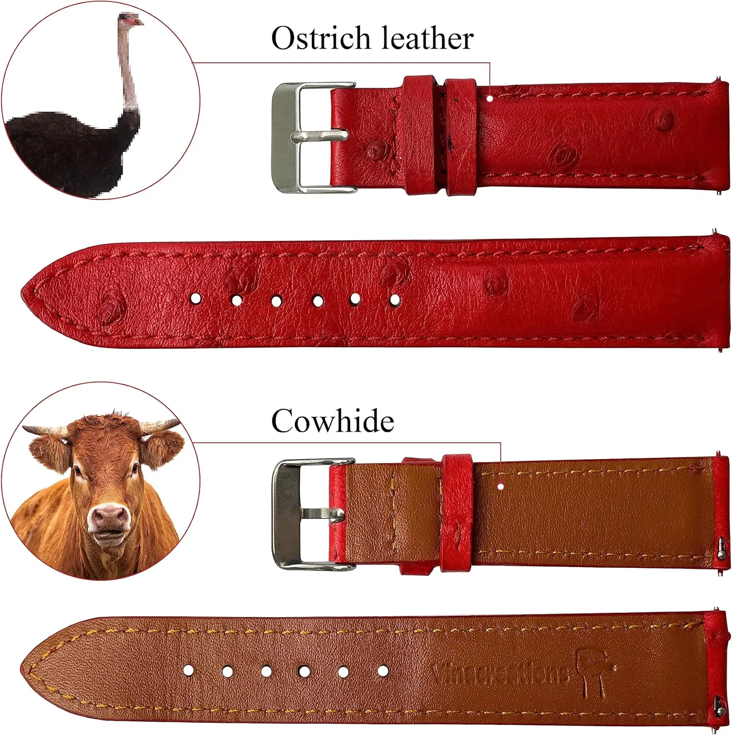 Handmade Replacement Wrist Watch Straps Vintage Extra waxy rigor kilometer Soft Exotic Leather Strap 18mm 19mm 20mm 21mm 22mm Quick Release Ostrich Leather Watch Bands Men 