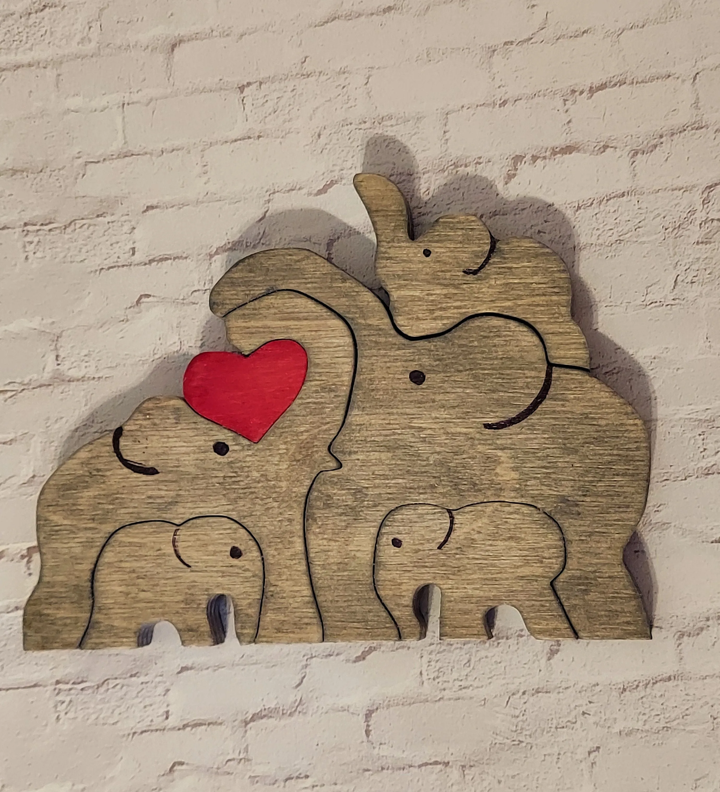 Handmade Wooden Elephant Family Puzzle