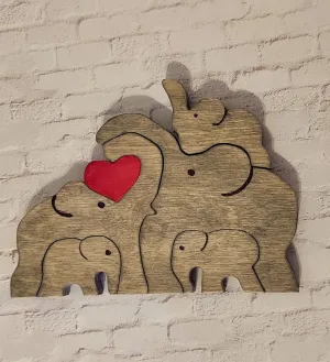 Handmade Wooden Elephant Family Puzzle