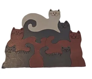 Handmade Wooden Puzzles Featuring Cats