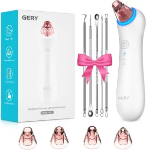 Head Removal Tool,Red&Blue Light, and 4 spoonful Probes Blackhead Remover Pore Vacuum Extractor-2025 Upgrade GERY Blackhead Cleaner Electric Comedone Acne Extractor Kit Facial and Nose Peel Whitehead Black 
