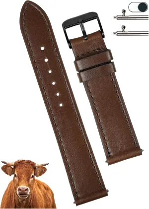 heading crunch Wristband Stainless Steel Buckle, Christmas Father's Day Gift for Dad Husband DH-NO-203B-20MM 20mm Flat Dark Brown Leather Watch Band Men Quick Release Handmade Leather Strap, Slim Replacement 